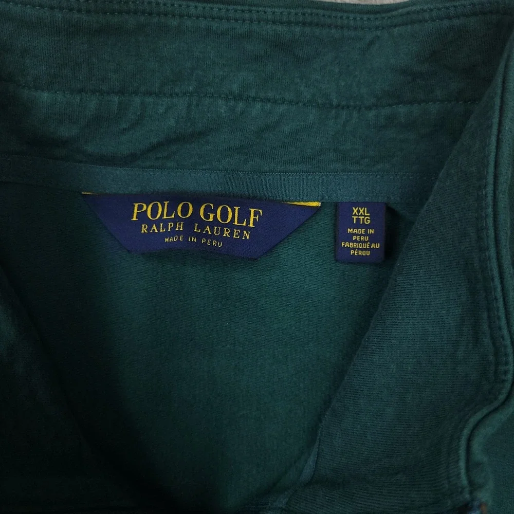 Polo Golf Ralph Lauren‎ Green Brown Trim Quarter Zip Knit Shirt size XXL